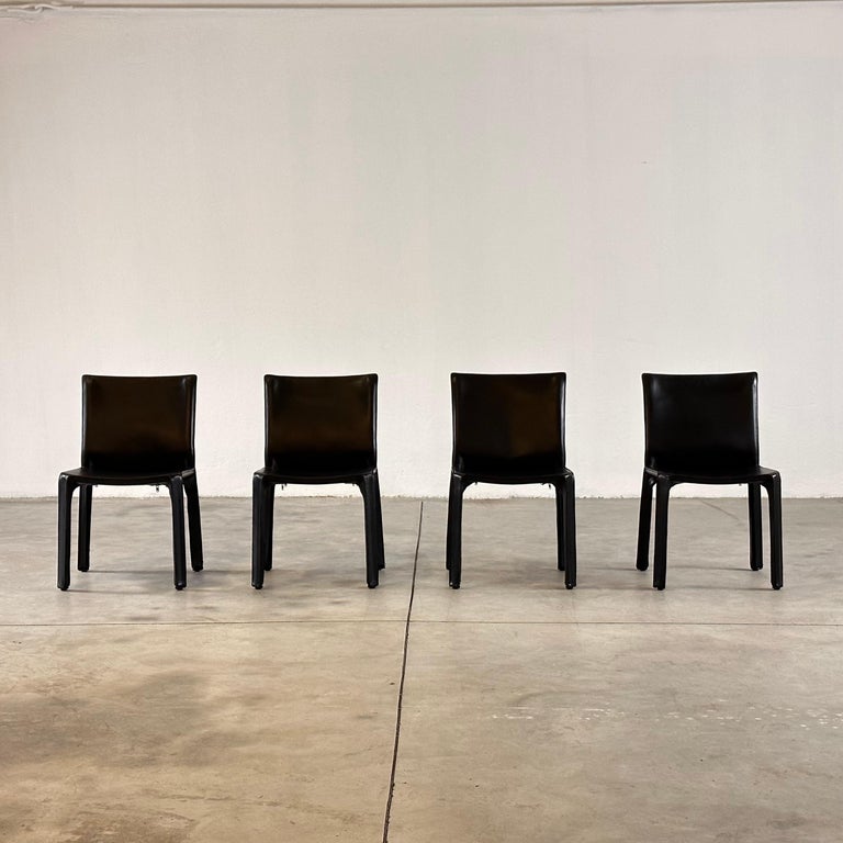 Set of Four CAB 412 Chairs by Mario Bellini for Cassina in Black Leather, 1970s