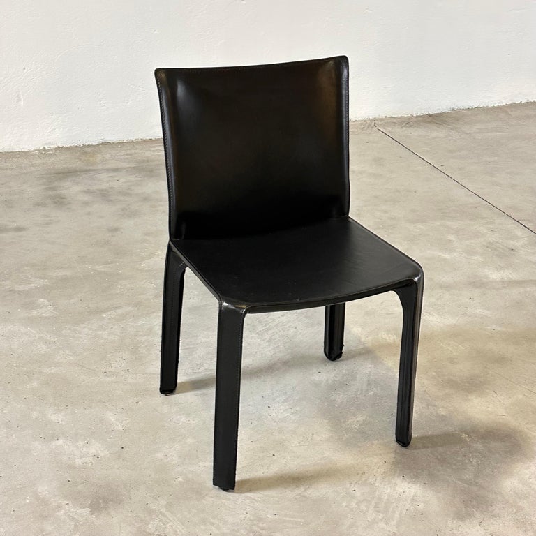 Set of Four CAB 412 Chairs by Mario Bellini for Cassina in Black Leather, 1970s