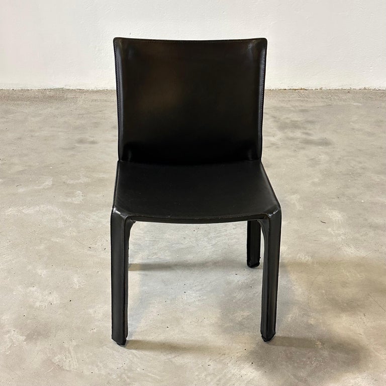Set of Four CAB 412 Chairs by Mario Bellini for Cassina in Black Leather, 1970s
