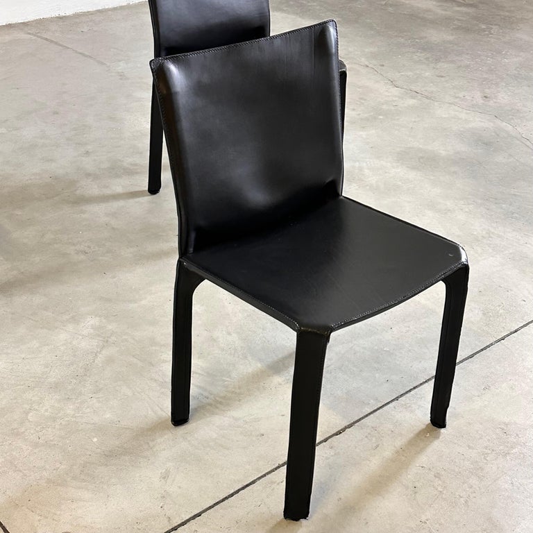 Set of Four CAB 412 Chairs by Mario Bellini for Cassina in Black Leather, 1970s