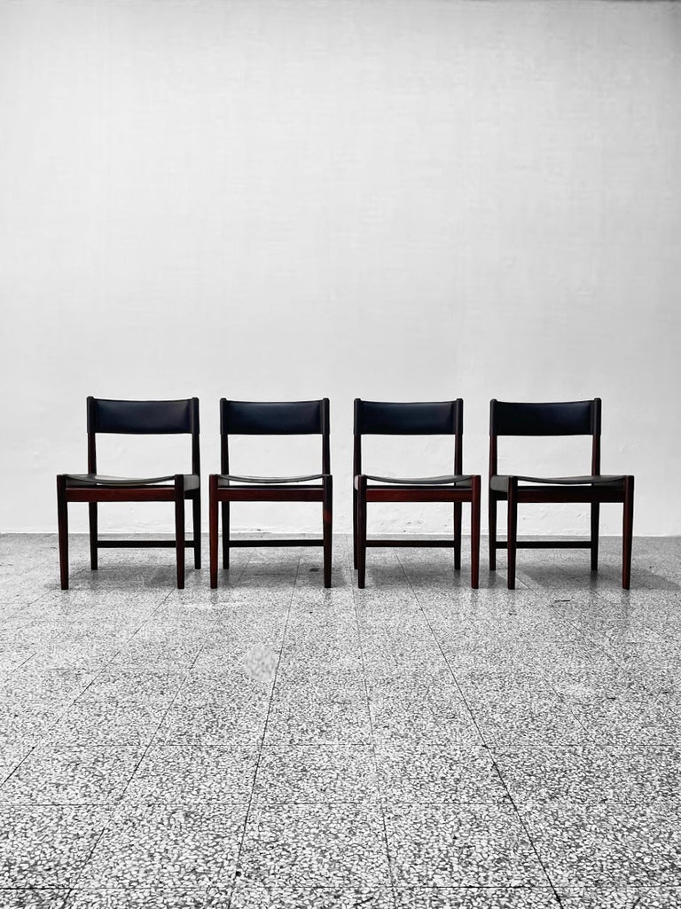 Set of Four Dining Chairs in Black Leather by Kurt Østervig for Sibast, 1960s