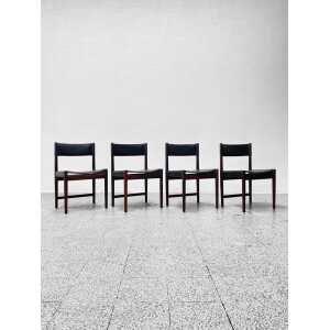 Set of Four Dining Chairs in Black Leather by Kurt Østervig for Sibast, 1960s