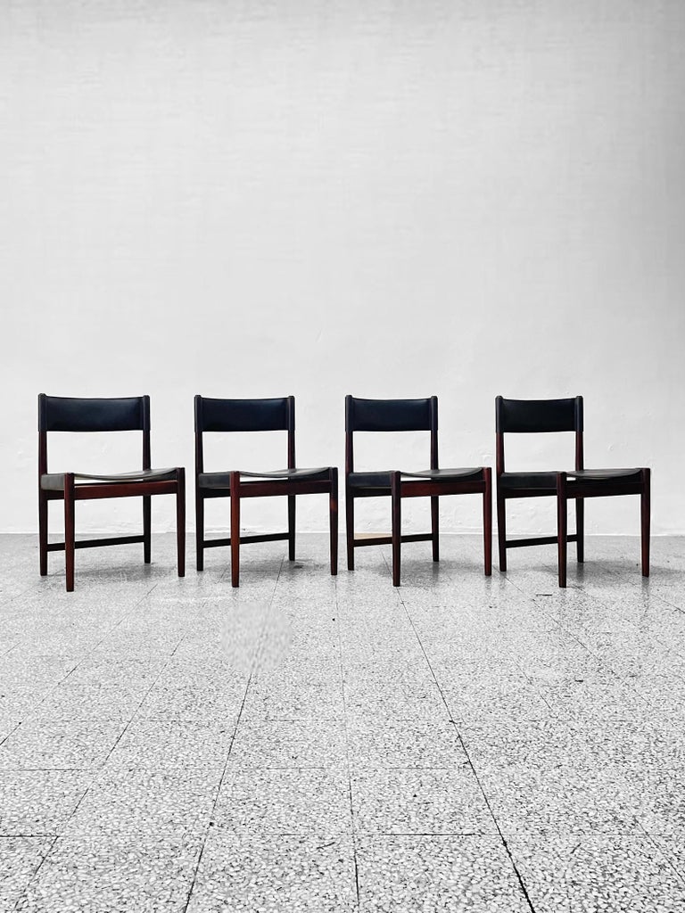Set of Four Dining Chairs in Black Leather by Kurt Østervig for Sibast, 1960s