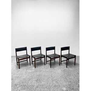 Set of Four Dining Chairs in Black Leather by Kurt Østervig for Sibast, 1960s