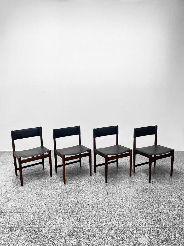 Set of Four Dining Chairs in Black Leather by Kurt Østervig for Sibast, 1960s