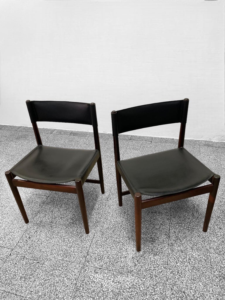 Set of Four Dining Chairs in Black Leather by Kurt Østervig for Sibast, 1960s