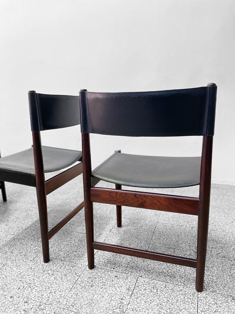 Set of Four Dining Chairs in Black Leather by Kurt Østervig for Sibast, 1960s