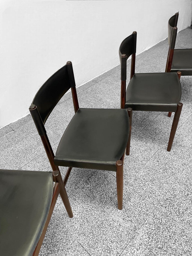 Set of Four Dining Chairs in Black Leather by Kurt Østervig for Sibast, 1960s