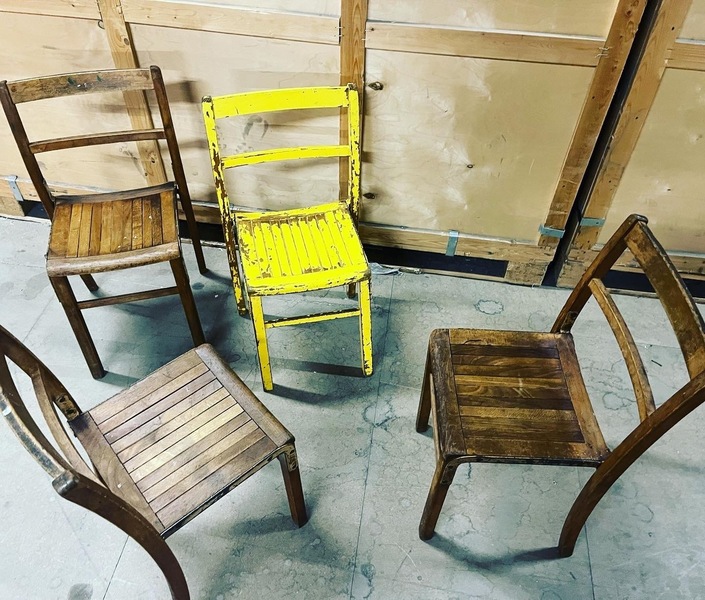 Set Of Four Wooden Stacking Chairs C1940s