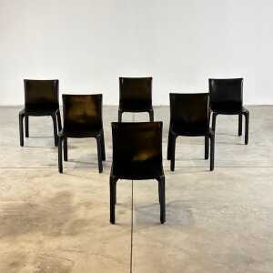 Set of Six CAB 412 Chairs by Mario Bellini for Cassina in Black Leather, 1970s