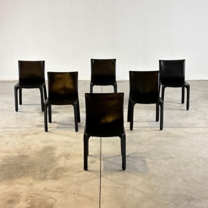 Set of Six CAB 412 Chairs by Mario Bellini for Cassina in Black Leather, 1970s