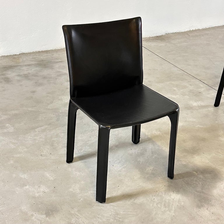 Set of Six CAB 412 Chairs by Mario Bellini for Cassina in Black Leather, 1970s