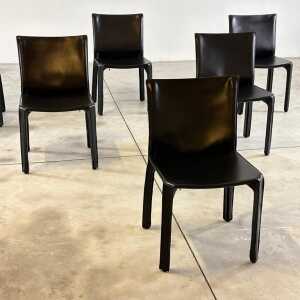Set of Six CAB 412 Chairs by Mario Bellini for Cassina in Black Leather, 1970s