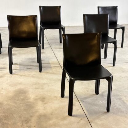 Set of Six CAB 412 Chairs by Mario Bellini for Cassina in Black Leather, 1970s