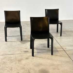 Set of Six CAB 412 Chairs by Mario Bellini for Cassina in Black Leather, 1970s