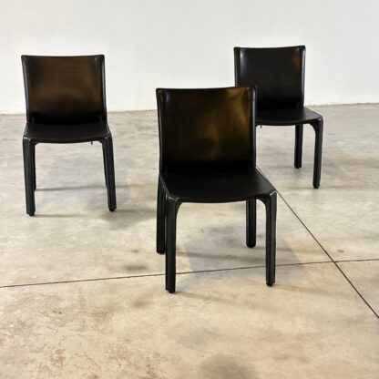 Set of Six CAB 412 Chairs by Mario Bellini for Cassina in Black Leather, 1970s