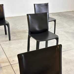 Set of Six CAB 412 Chairs by Mario Bellini for Cassina in Black Leather, 1970s