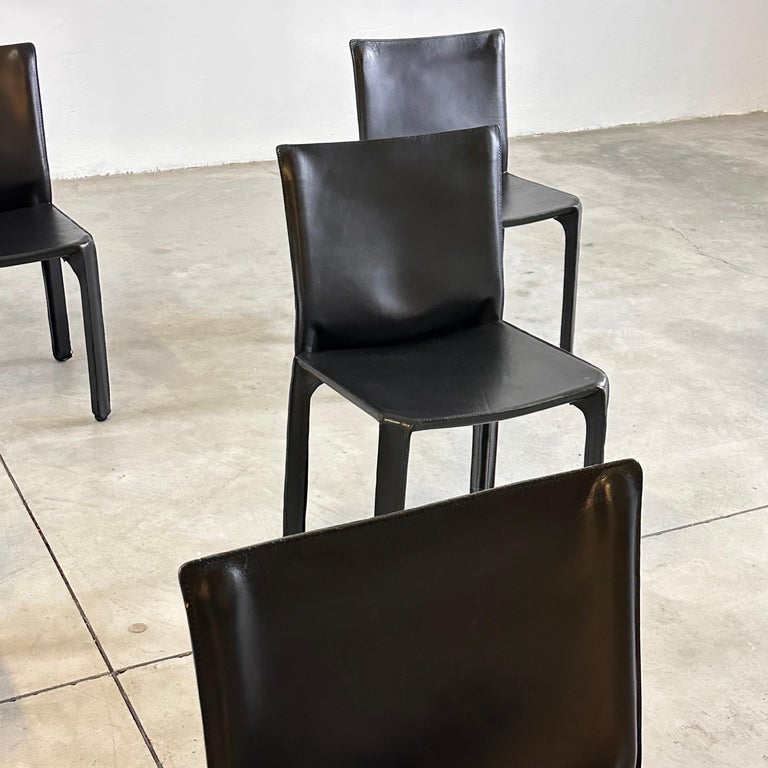 Set of Six CAB 412 Chairs by Mario Bellini for Cassina in Black Leather, 1970s