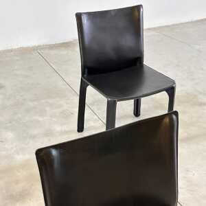 Set of Six CAB 412 Chairs by Mario Bellini for Cassina in Black Leather, 1970s