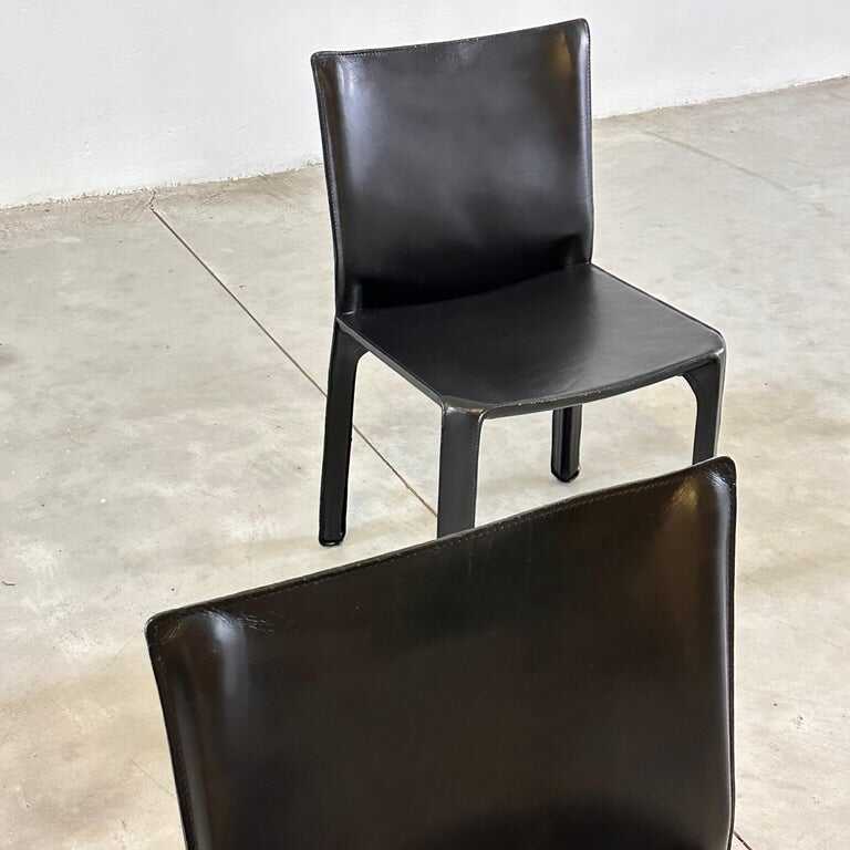 Set of Six CAB 412 Chairs by Mario Bellini for Cassina in Black Leather, 1970s