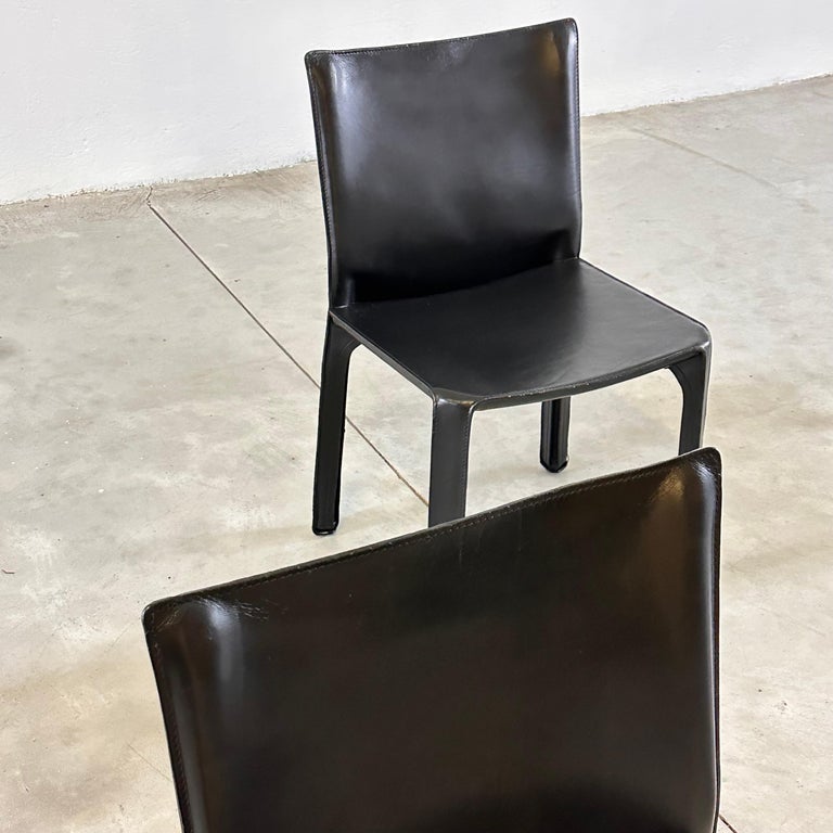 Set of Six CAB 412 Chairs by Mario Bellini for Cassina in Black Leather, 1970s