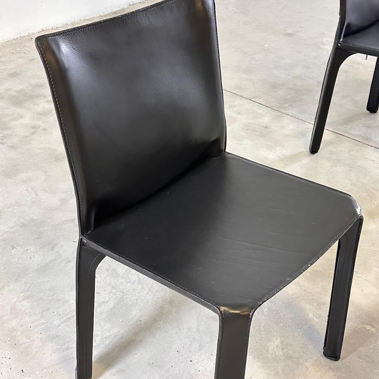 Set of Six CAB 412 Chairs by Mario Bellini for Cassina in Black Leather, 1970s