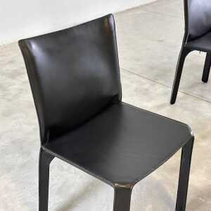 Set of Six CAB 412 Chairs by Mario Bellini for Cassina in Black Leather, 1970s