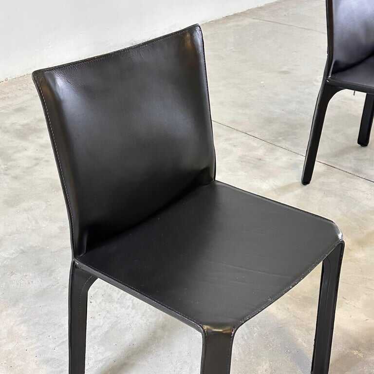 Set of Six CAB 412 Chairs by Mario Bellini for Cassina in Black Leather, 1970s
