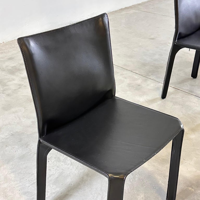 Set of Six CAB 412 Chairs by Mario Bellini for Cassina in Black Leather, 1970s