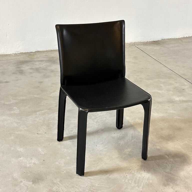 Set of Six CAB 412 Chairs by Mario Bellini for Cassina in Black Leather, 1970s