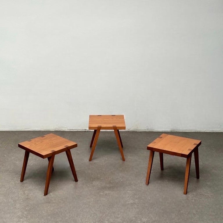 Set of Three Low Stools/Bedside Tables by Centro Studio Flexform in Walnut, 1988