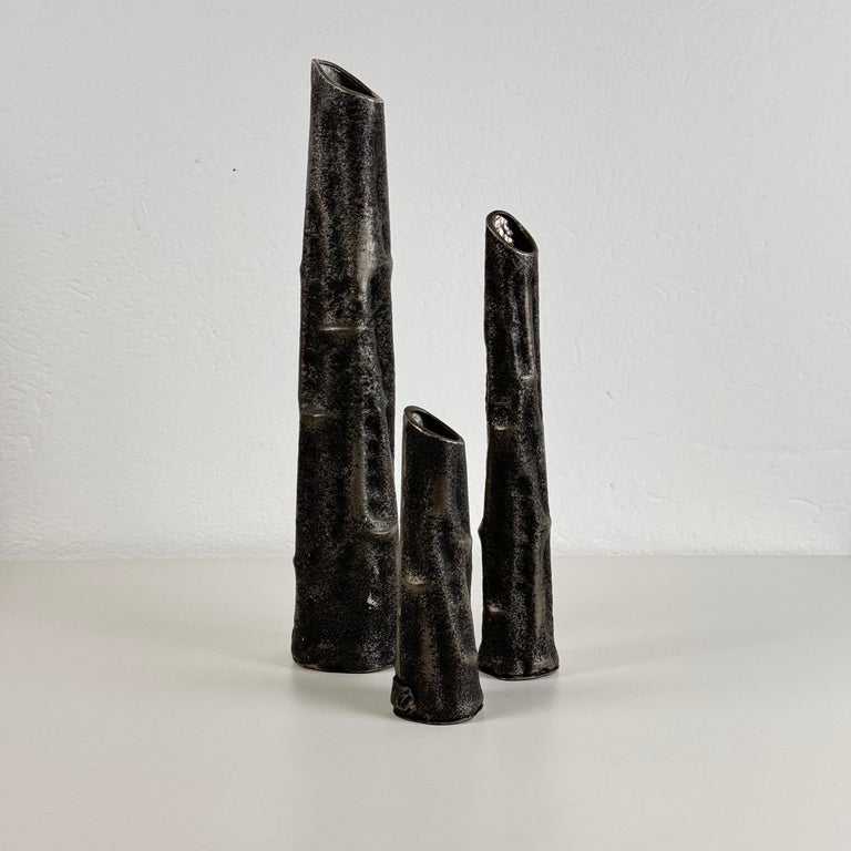 Set of Three Pewter Vases by MA CR, Made in Italy, 1970s