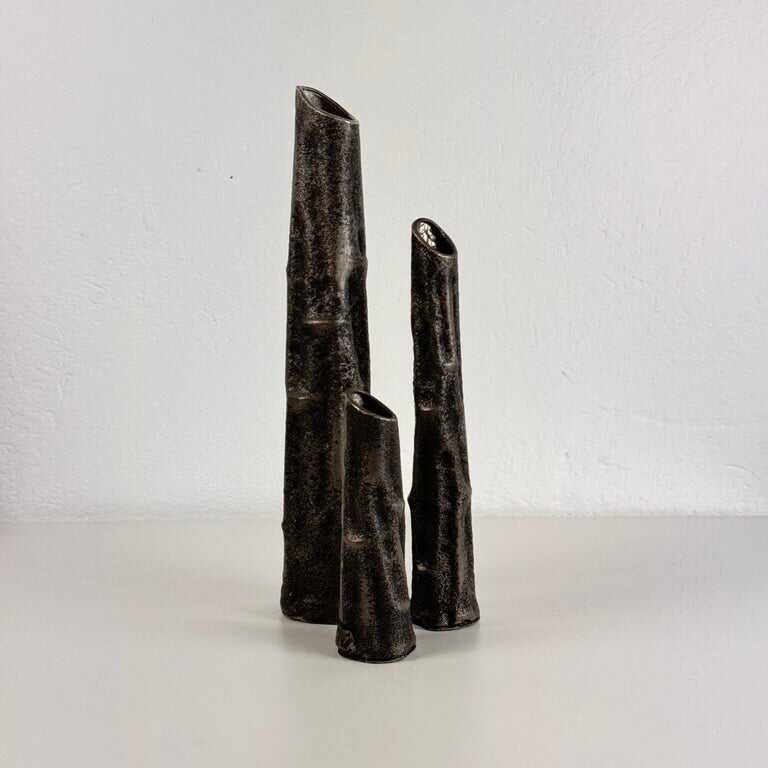 Set of Three Pewter Vases by MA CR, Made in Italy, 1970s