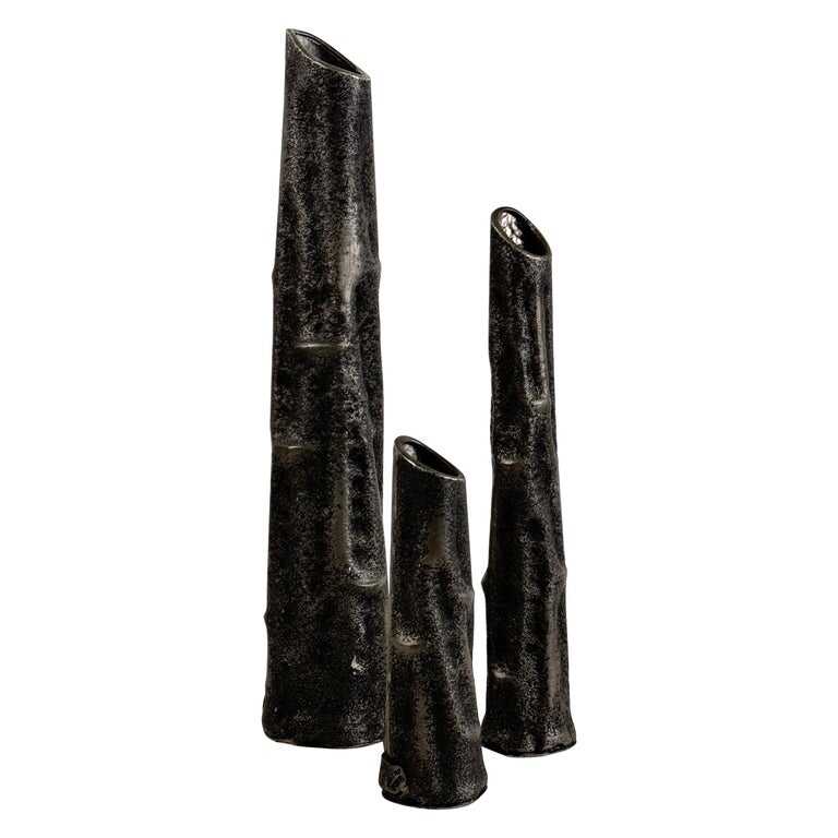 Set of Three Pewter Vases by MA CR, Made in Italy, 1970s
