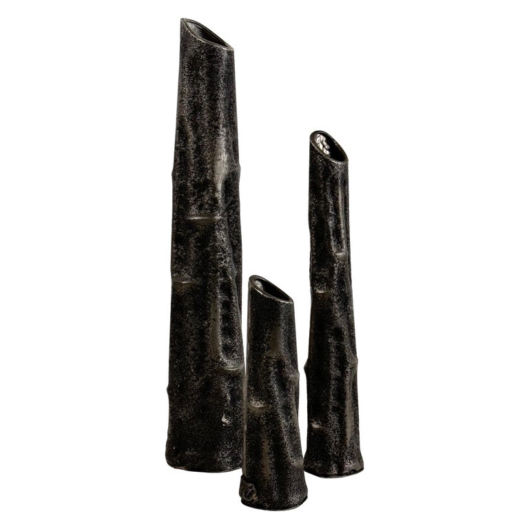 Set of Three Pewter Vases by MA CR, Made in Italy, 1970s