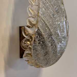 Single Leaf Sconce in Pulegoso Glass with Gold Accents by Barovier & Toso, 1950s