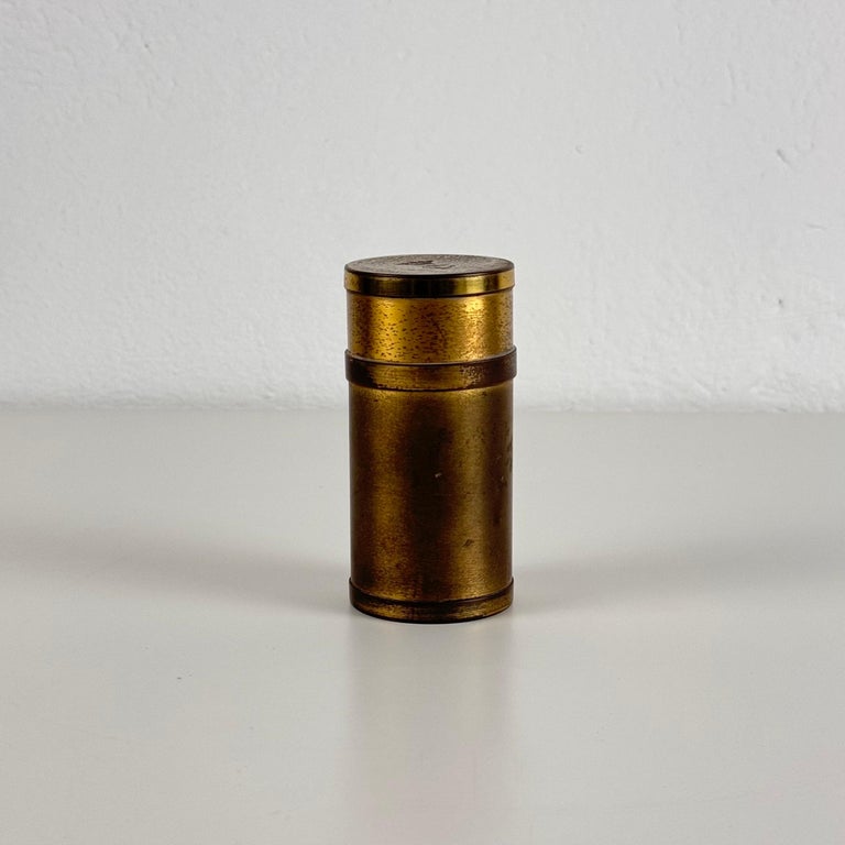 Small Decorative Round Brass Box by Gabriella Crespi, 1960s, Signed