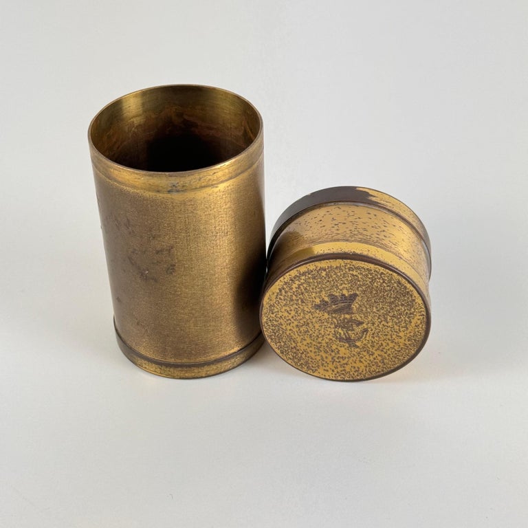 Small Decorative Round Brass Box by Gabriella Crespi, 1960s, Signed