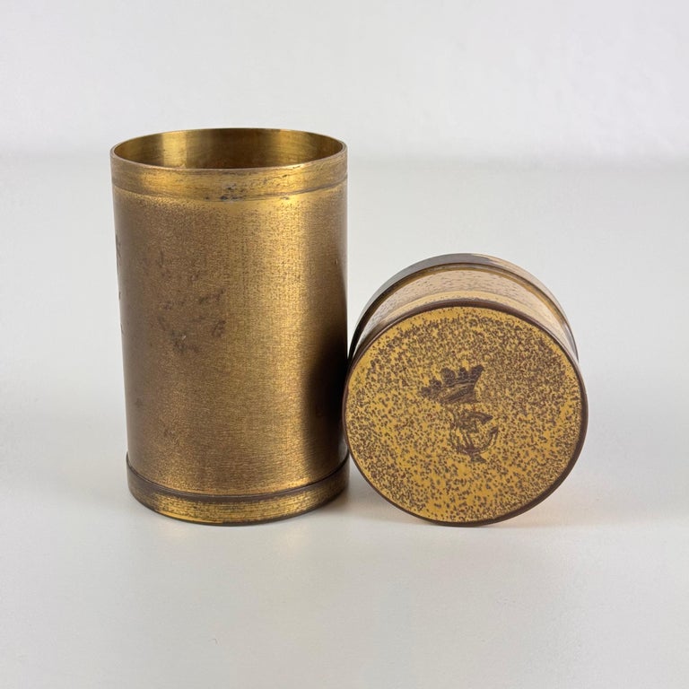 Small Decorative Round Brass Box by Gabriella Crespi, 1960s, Signed