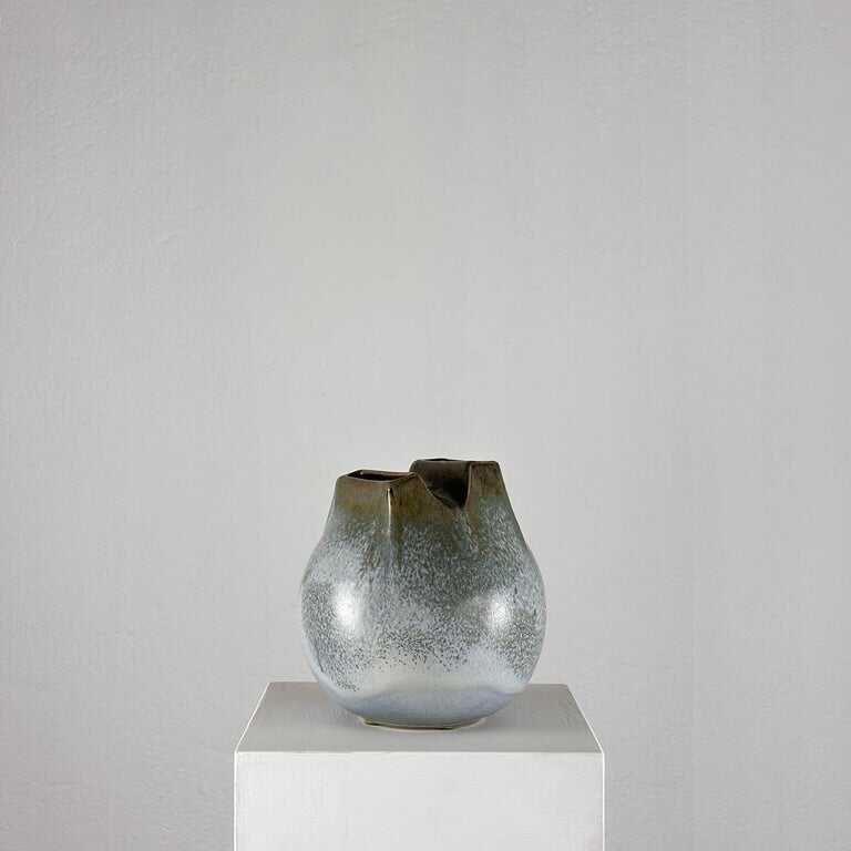Unique 1970s Franco Bucci Ceramic Vase: 'Whistle' with Two Mouths