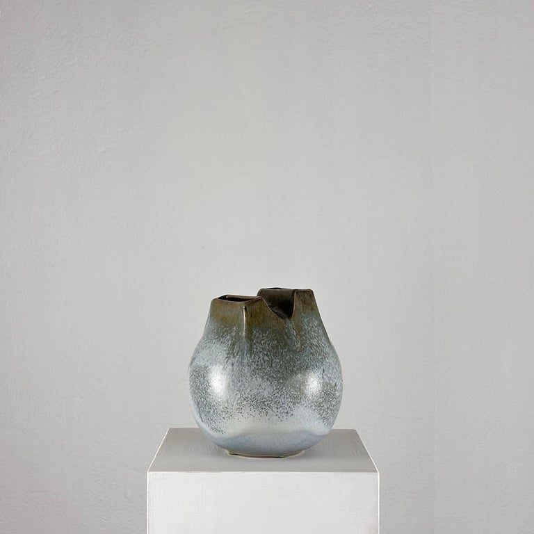 Unique 1970s Franco Bucci Ceramic Vase: 'Whistle' with Two Mouths