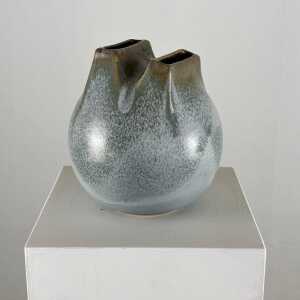 Unique 1970s Franco Bucci Ceramic Vase: 'Whistle' with Two Mouths