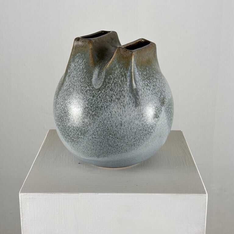 Unique 1970s Franco Bucci Ceramic Vase: 'Whistle' with Two Mouths