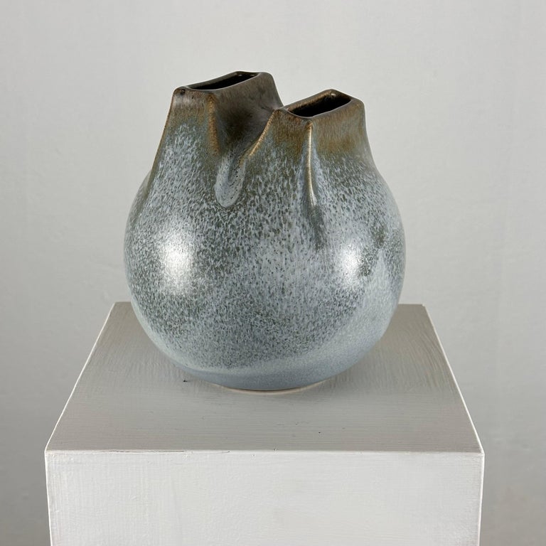 Unique 1970s Franco Bucci Ceramic Vase: 'Whistle' with Two Mouths