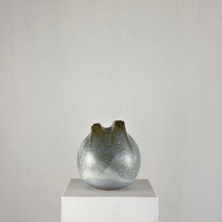 Unique 1970s Franco Bucci Ceramic Vase: 'Whistle' with Two Mouths