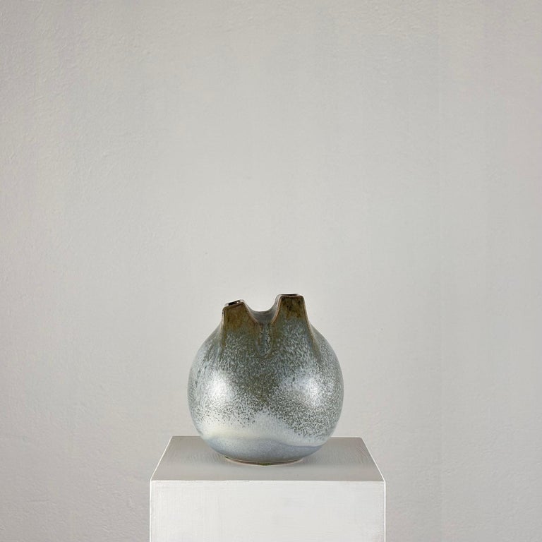 Unique 1970s Franco Bucci Ceramic Vase: 'Whistle' with Two Mouths