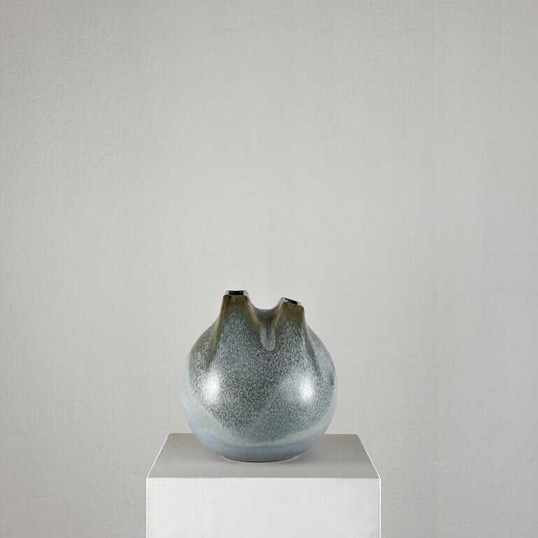Unique 1970s Franco Bucci Ceramic Vase: 'Whistle' with Two Mouths