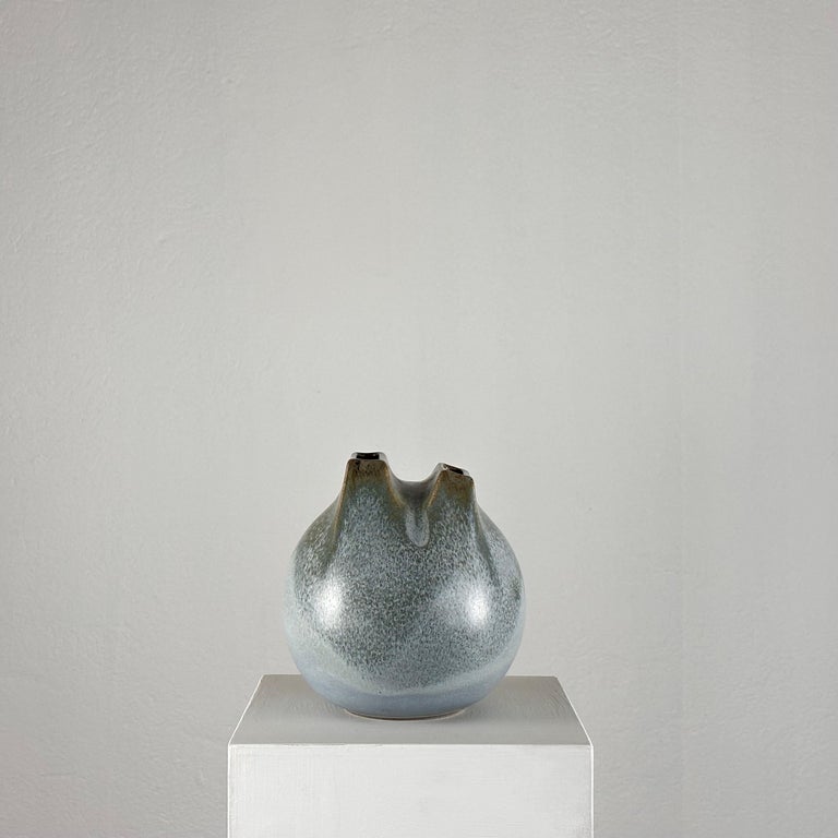 Unique 1970s Franco Bucci Ceramic Vase: 'Whistle' with Two Mouths
