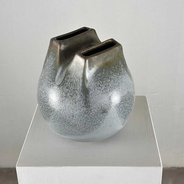 Unique 1970s Franco Bucci Ceramic Vase: 'Whistle' with Two Mouths