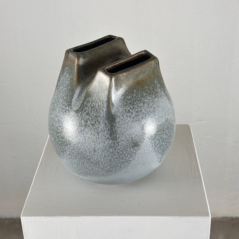 Unique 1970s Franco Bucci Ceramic Vase: 'Whistle' with Two Mouths